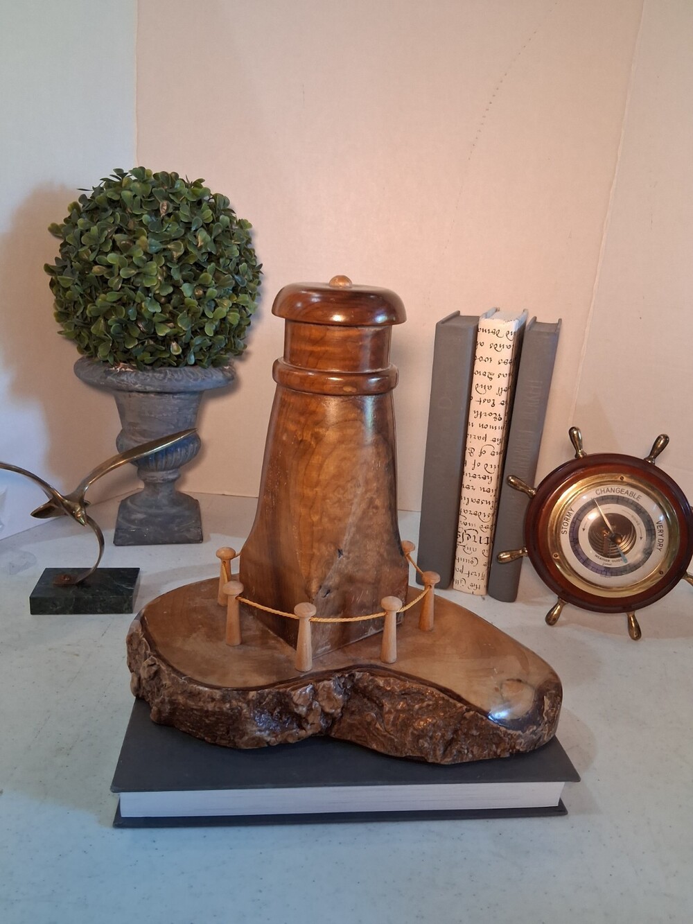 VTG BurlWood Lighthouse Sculpture - Hand Turned Nautical Folk Art